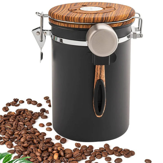 1.8L BLack Stainless Steel Vacuum Sealed Coffee Bean Canister (With Spoon)