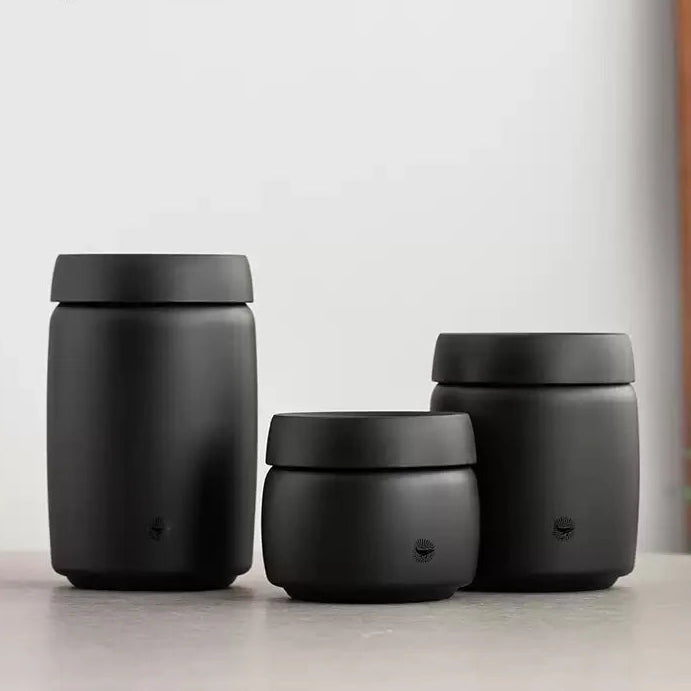 3 Different Sized Black Stainless Steel Airtight Coffee Container Storage Canisters