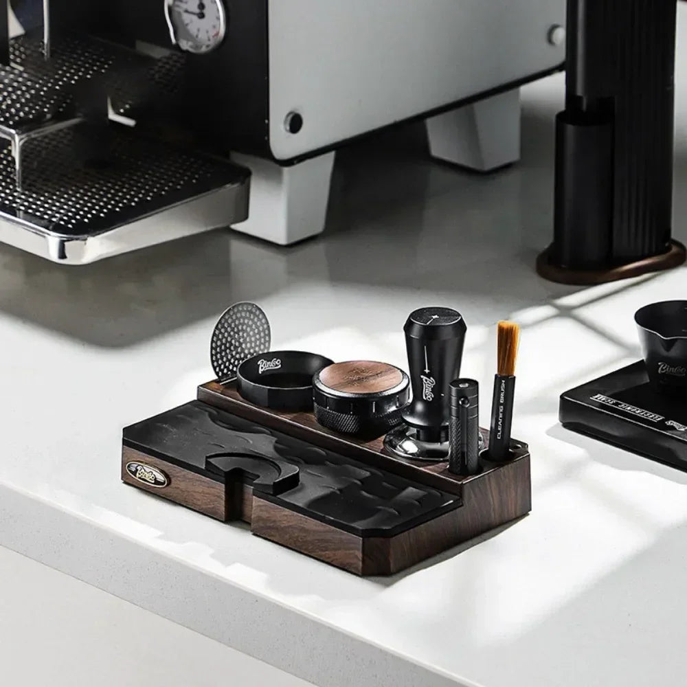 Black and wooden tamping station