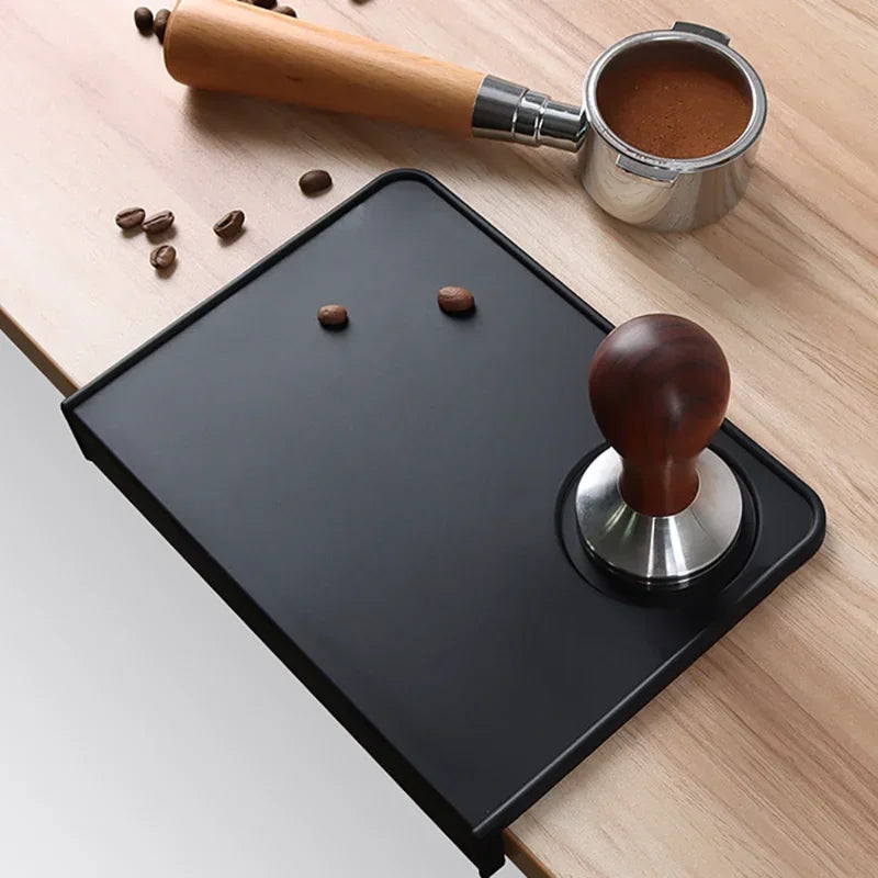 Black silicone coffee tamping mat