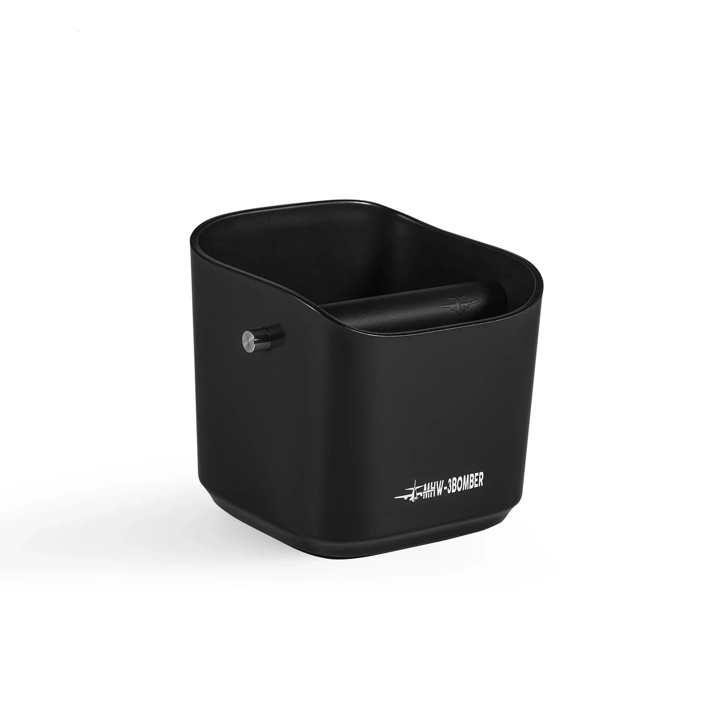Black square bench top coffee ground knock box