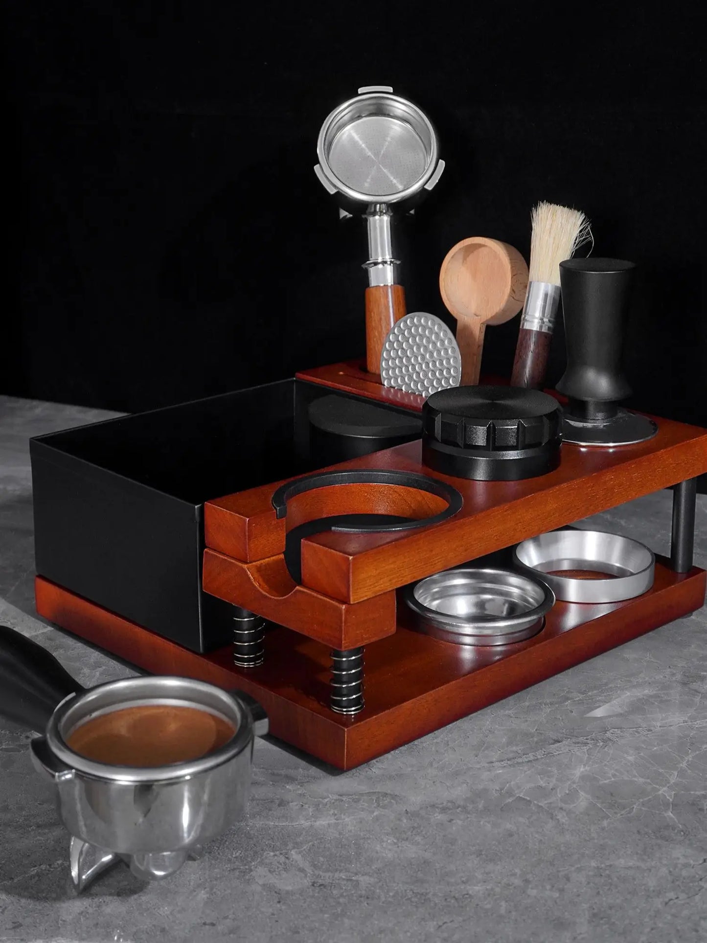 Coffee tamper station portafilter and tamper holder