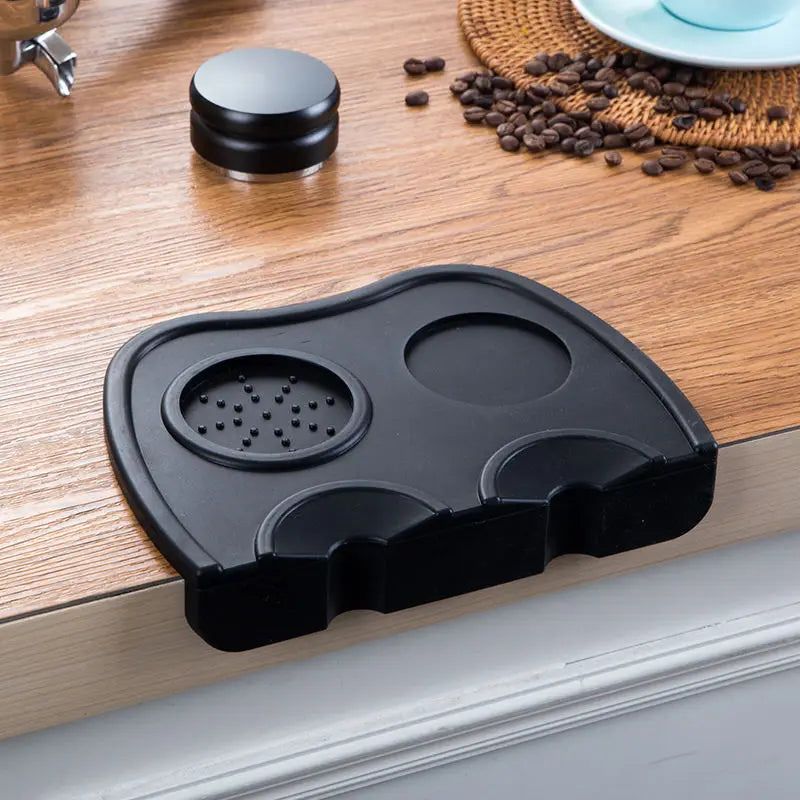 Large black silicone coffee tamping mat