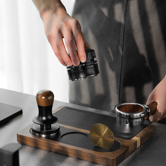 Minimalist Wooden Coffee Tamping Station with Silicone Mat