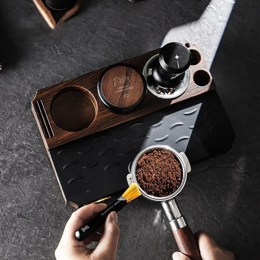 Modern minimalist wood coffee tamper station