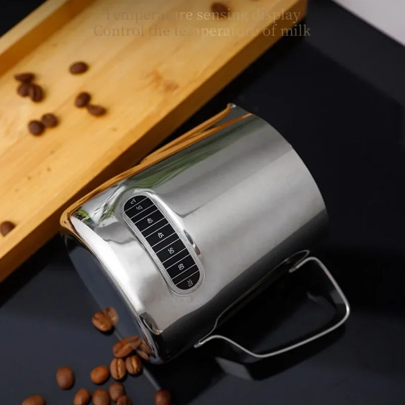 350/600ml Stainless Steel Coffee Milk Jug with Temperature Sticker