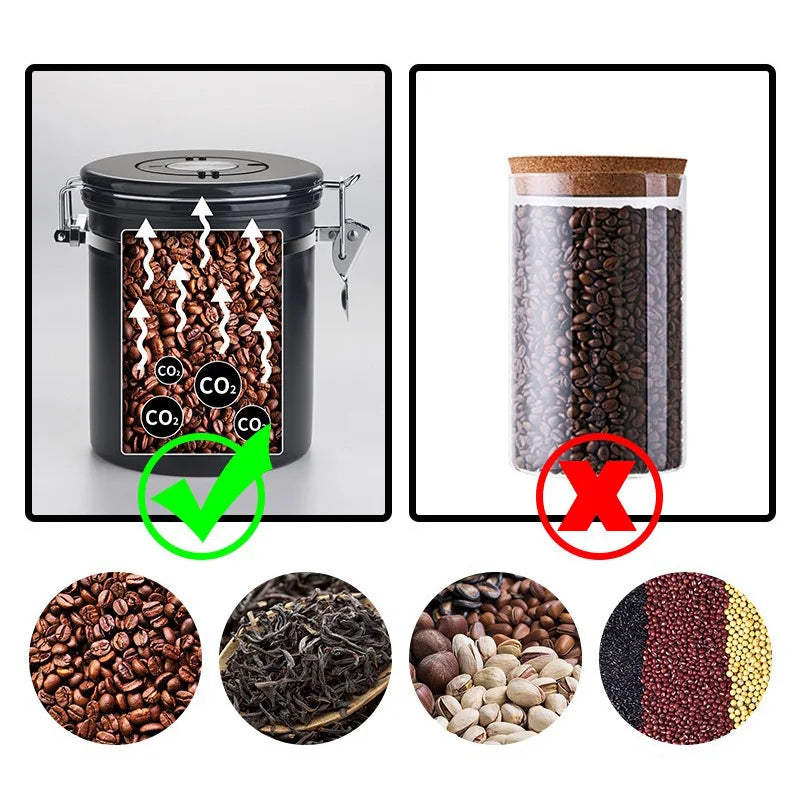 1.8L Stainless Steel Airtight Coffee Bean Canister (With Spoon)