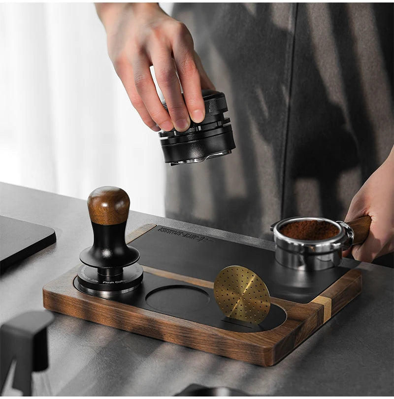 Solid wood minimalist coffee tamping station and holder