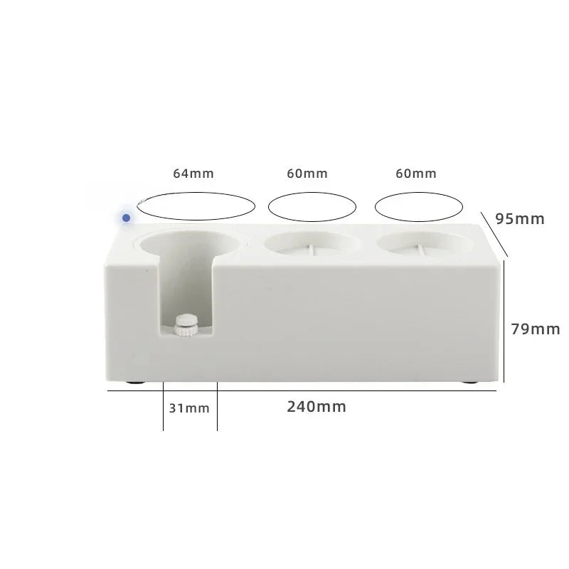 White Coffee Tamper Station and Holder Dimensions
