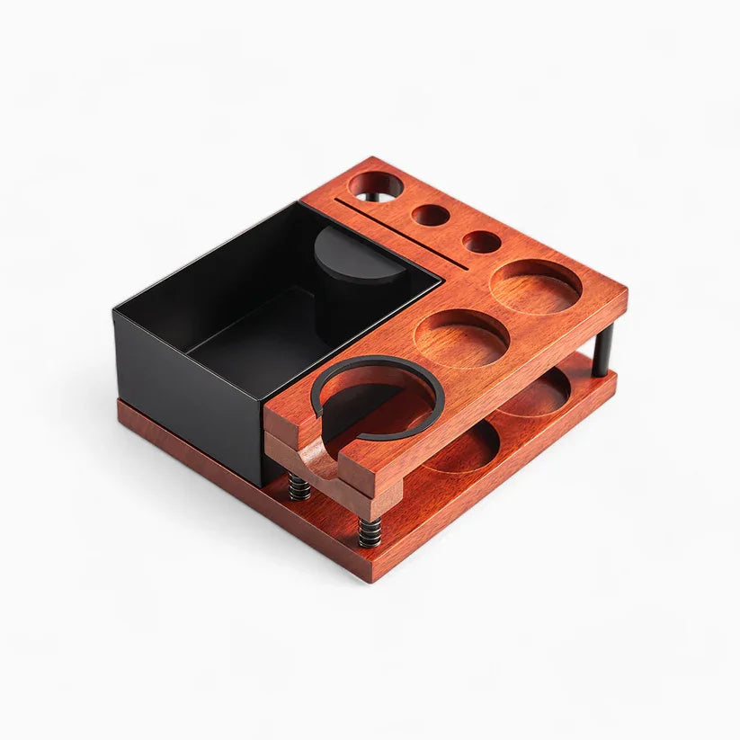 Wood Coffee Tamper Station With Built-In Knock Box