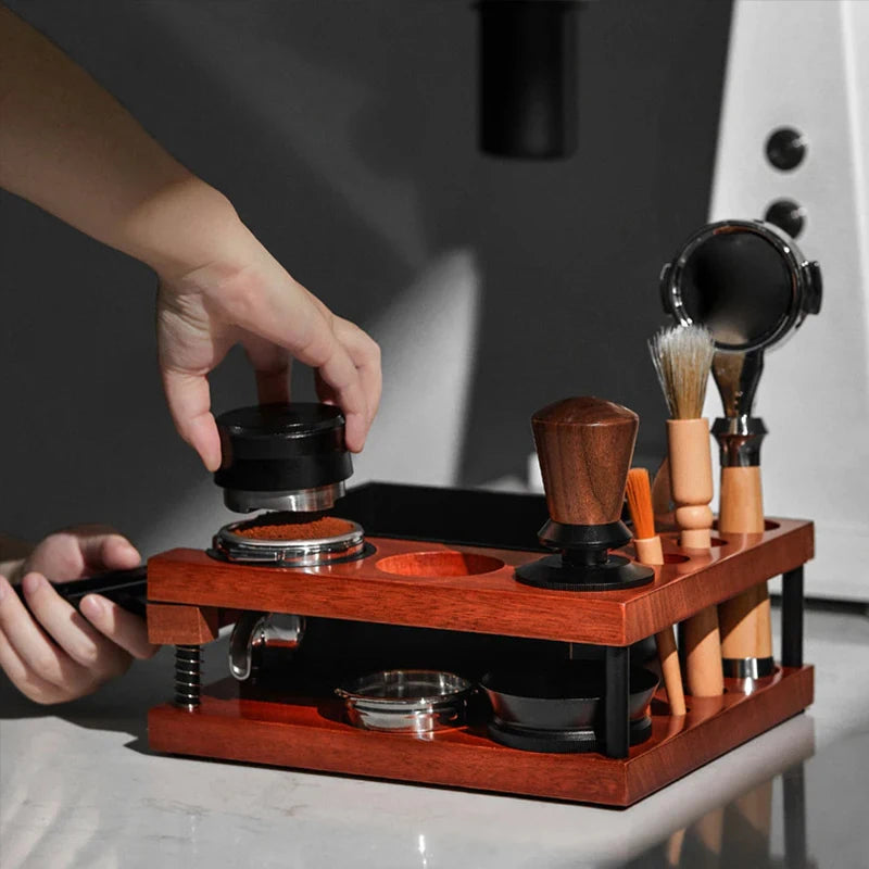 Wooden Coffee Tamper Station With Built-In Knock Box