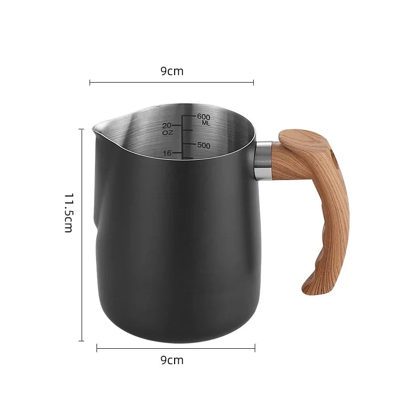 600ML Black coffee milk jug with wooden handle