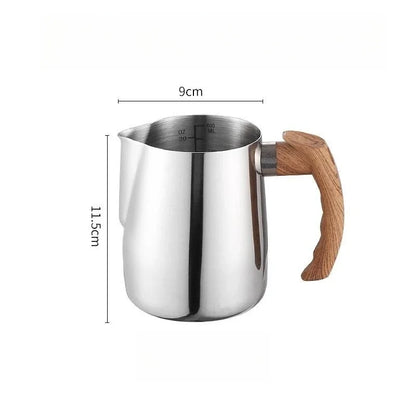 600ML Silver coffee milk jug with wooden handle
