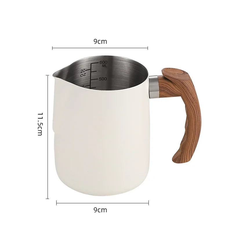 600ML white coffee milk jug with wooden handle