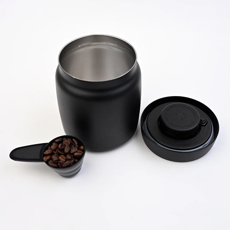 800ml Open Black Stainless Steel Airtight Vacuum Sealed Coffee Container Storage Canister
