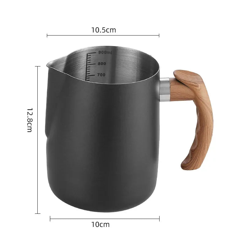 900ML Black coffee milk jug with wooden handle