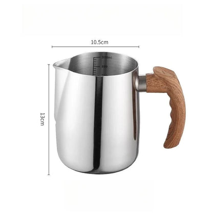 900ML Silver coffee milk jug with wooden handle
