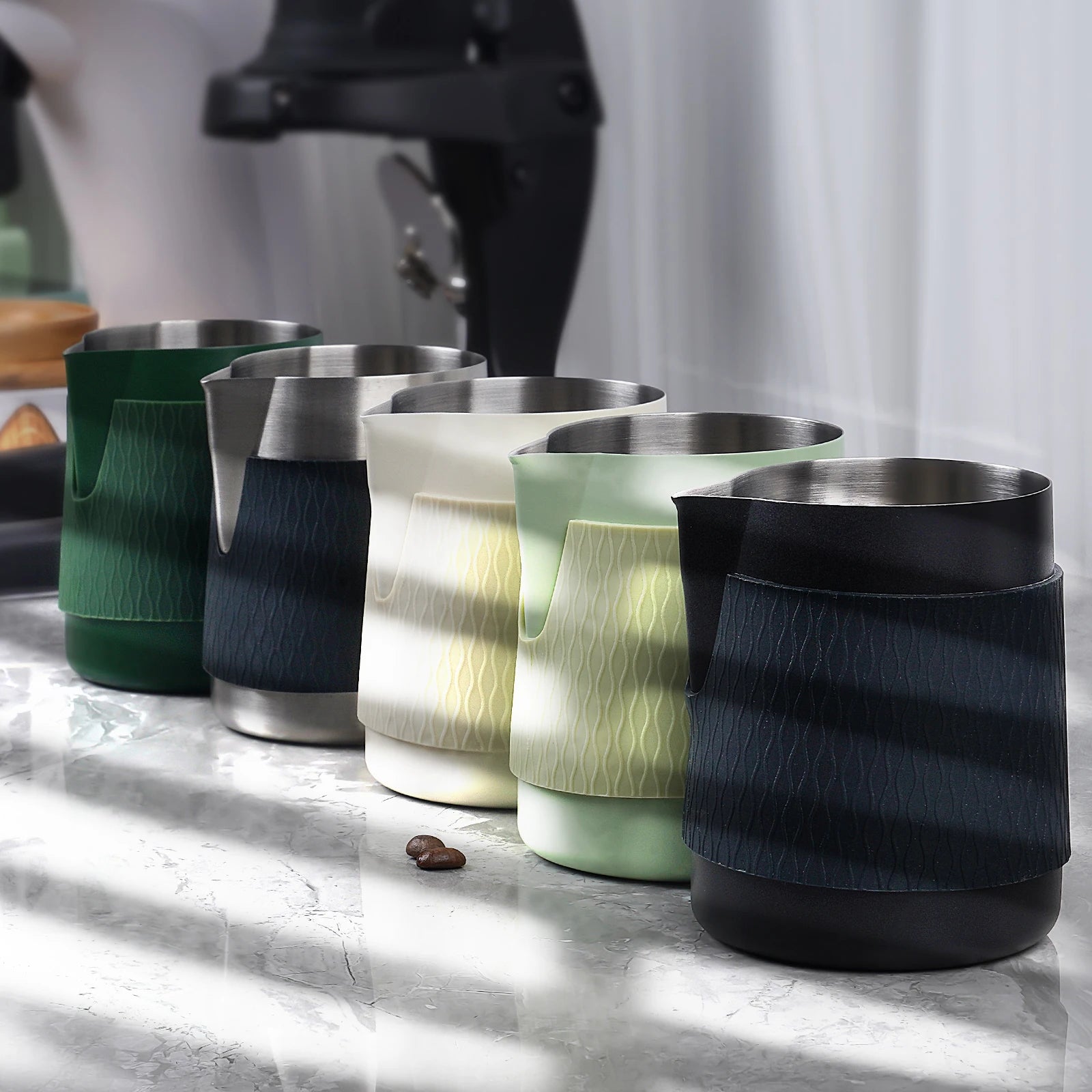 Colour range for handleless coffee milk pitchers