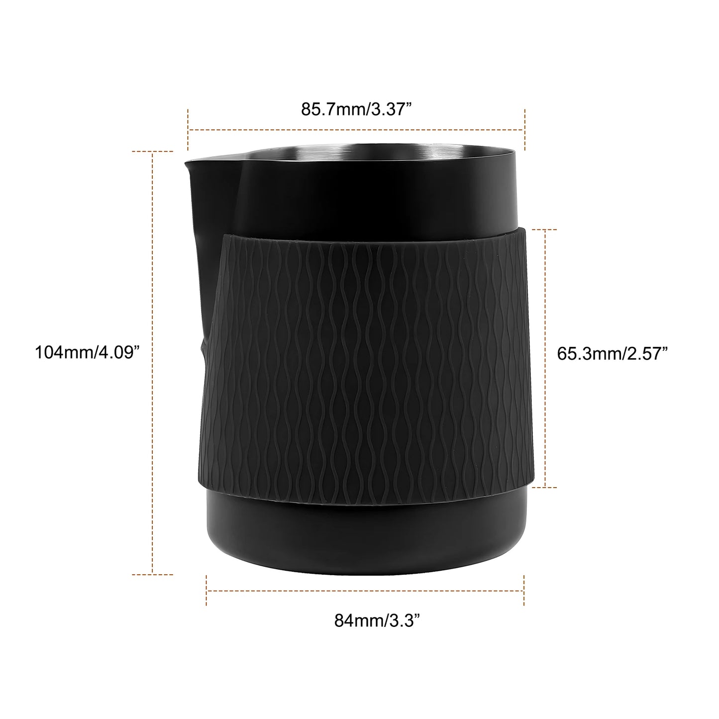 Dimensions for Handleless Espresso Milk Frothing Pitcher