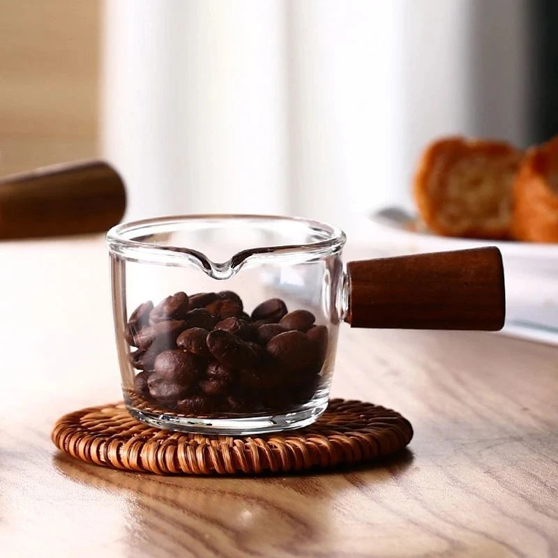Glass Coffee Shot Measuring Cup WIth Wood Handle