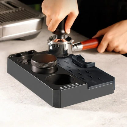 Minimalist black coffee tamper station