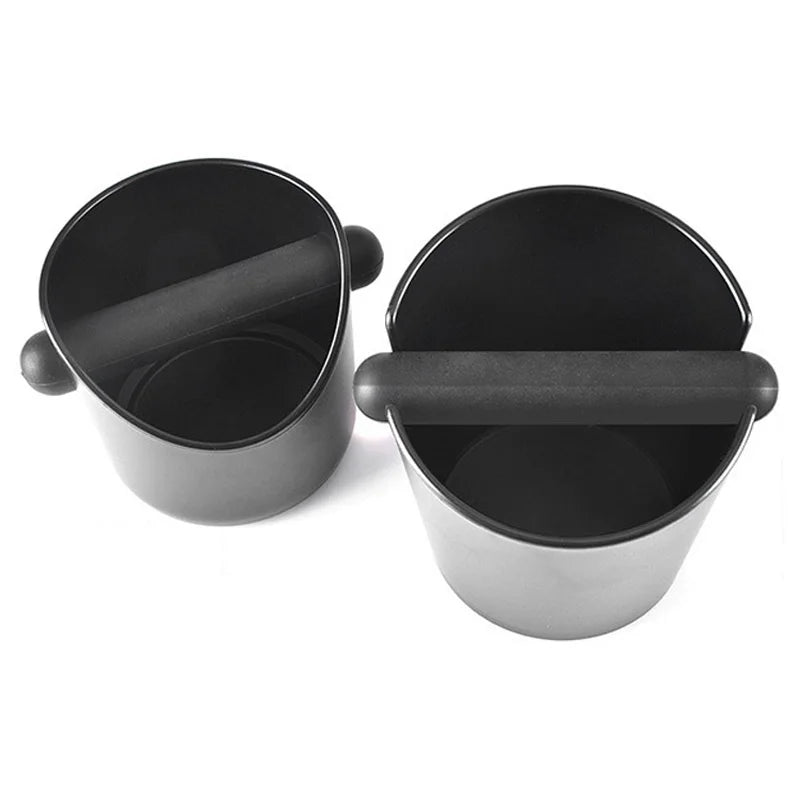 Small and large black countertop coffee ground knock box