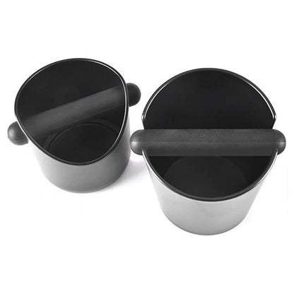 Small and large black countertop coffee ground knock box