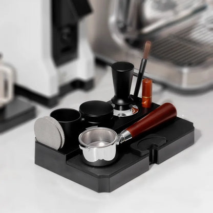 Solid Black Coffee Tamping Station with Silicone Mat