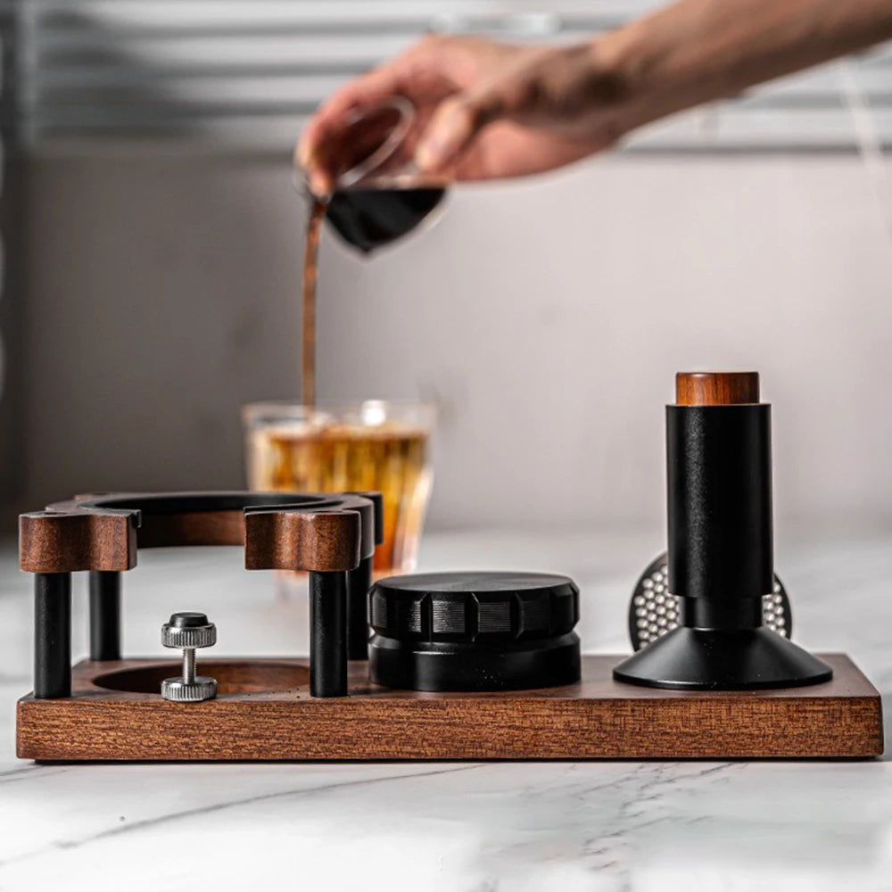 Solid wood coffee tamping station