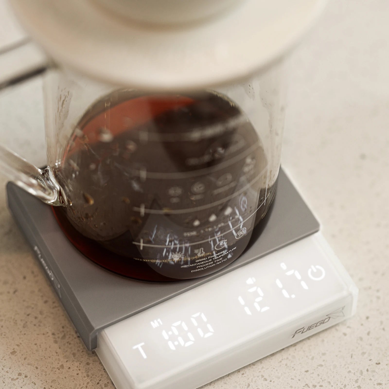 White coffee bean scales with timer