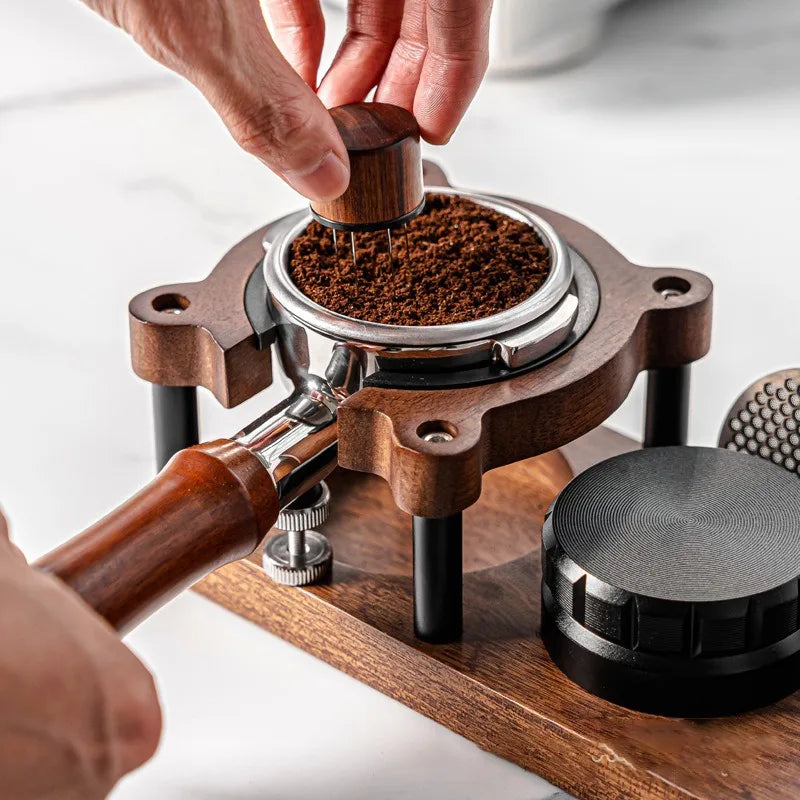 Wood Universal Coffee Tamping and Distribution Station and Holder